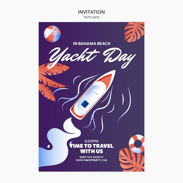 Plantilla de invitación para celebración de fiesta de yate de lujo