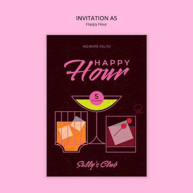 PSD plantilla de invitación para la celebración de la hora feliz