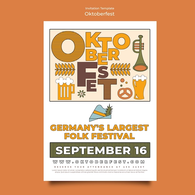 Plantilla de invitación de celebración de oktoberfest de diseño plano