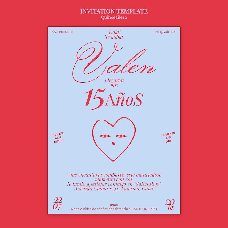 PSD plantilla de invitación de celebración de quinceañera dibujada a mano