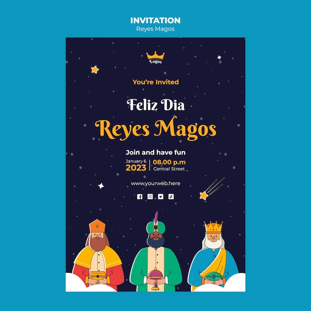 PSD plantilla de invitación de celebración de los reyes magos