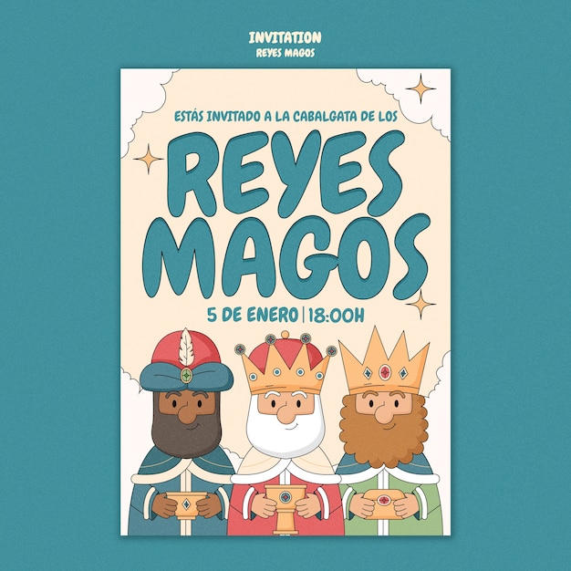 PSD plantilla de invitación para la celebración de reyes magos