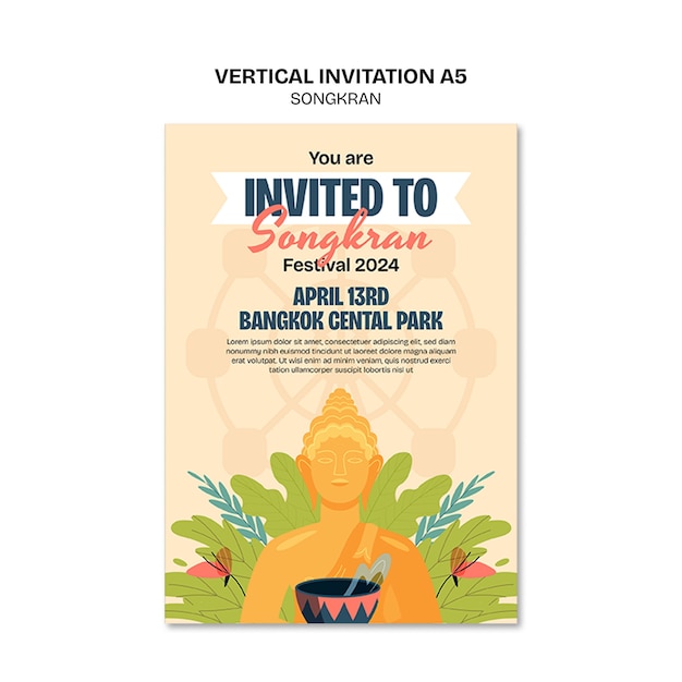 PSD plantilla de invitación para la celebración de songkran