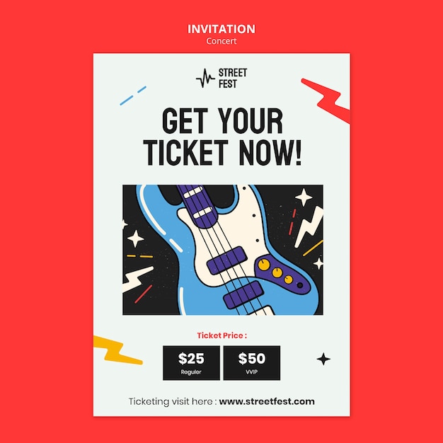 Plantilla de invitación de concierto de diseño plano