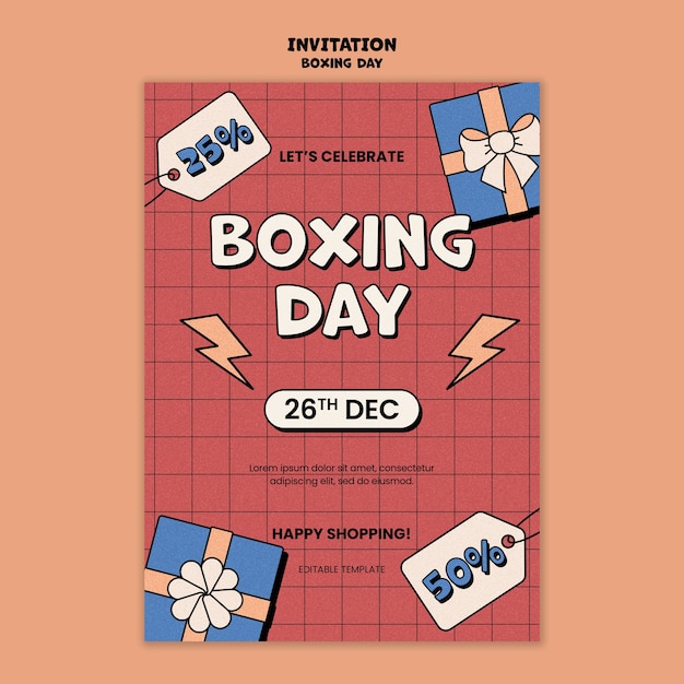 Plantilla de invitación del día del boxeo dibujada a mano