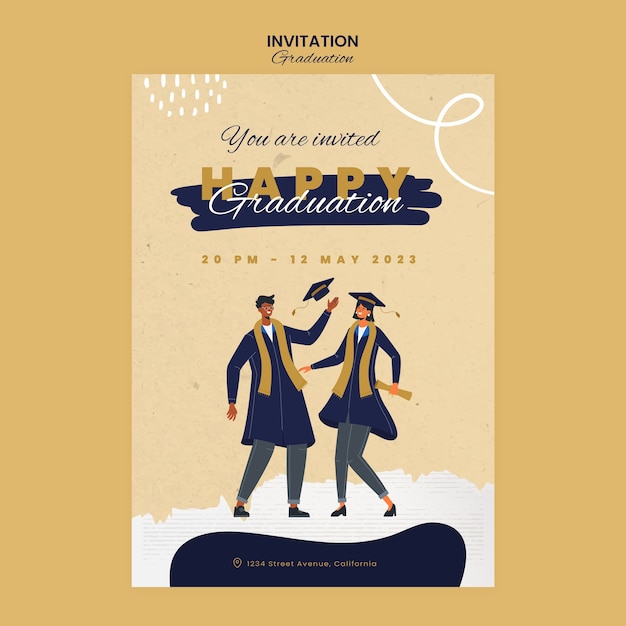 Plantilla de invitación de día de graduación de diseño plano