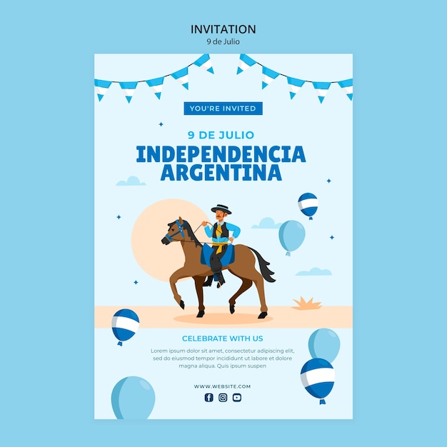 PSD plantilla de invitación del día de la independencia argentina