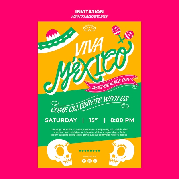 Plantilla de invitación para el día de la independencia de méxico