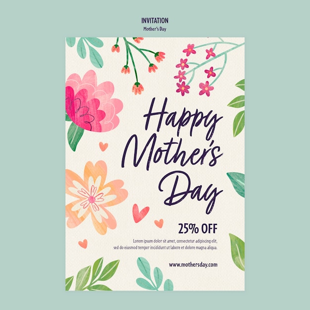 Plantilla de invitación del día de la madre en acuarela