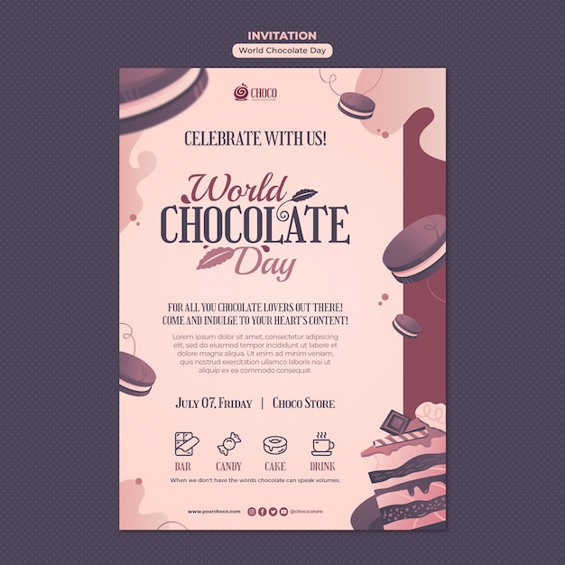 Plantilla de invitación del día mundial del chocolate