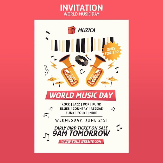 PSD plantilla de invitación del día mundial de la música