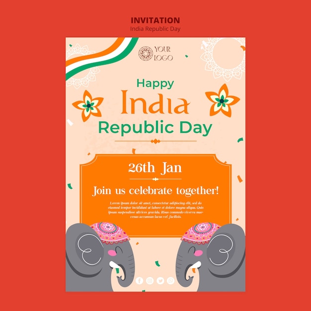 Plantilla de invitación del día de la república india