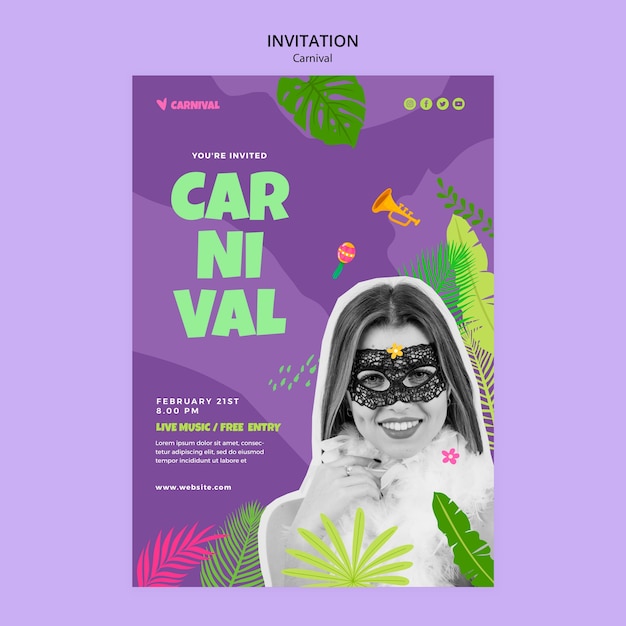 PSD plantilla de invitación de entretenimiento de carnaval