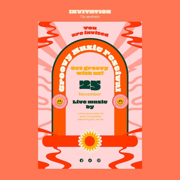 plantilla de invitación estética de los 70