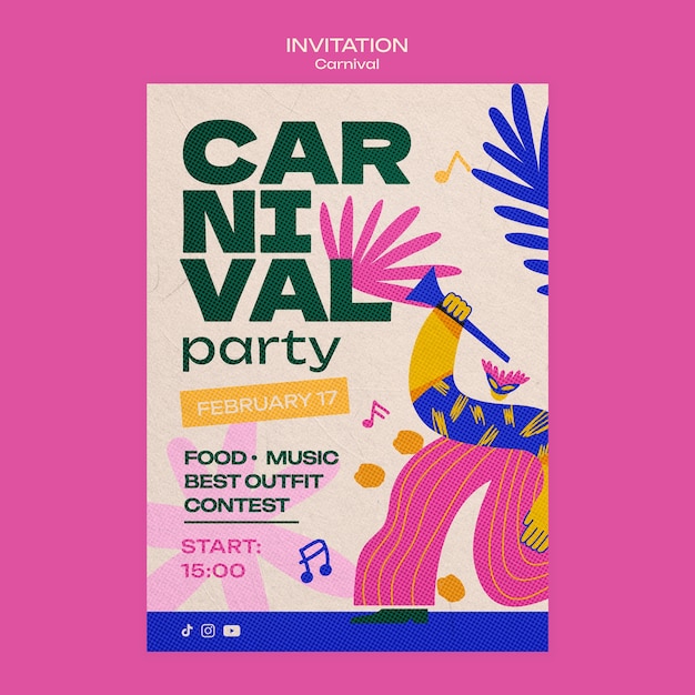 PSD plantilla de invitación para un evento de carnaval