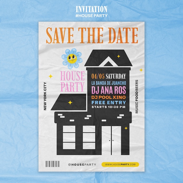 PSD plantilla de invitación para una fiesta en casa