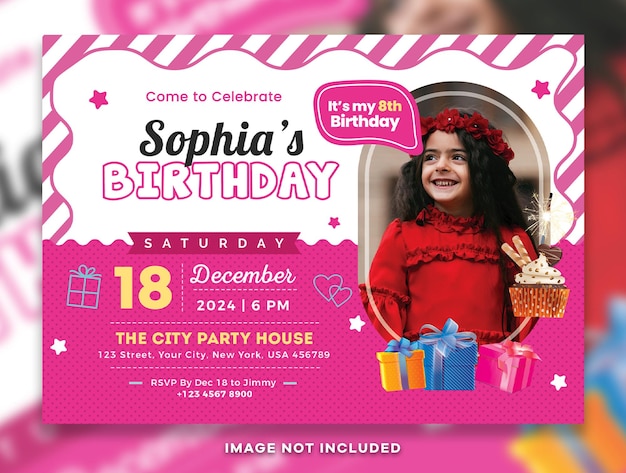 PSD plantilla de invitación para la fiesta de cumpleaños de los niños psd.