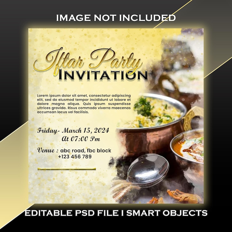 PSD plantilla de invitación para la fiesta de iftar