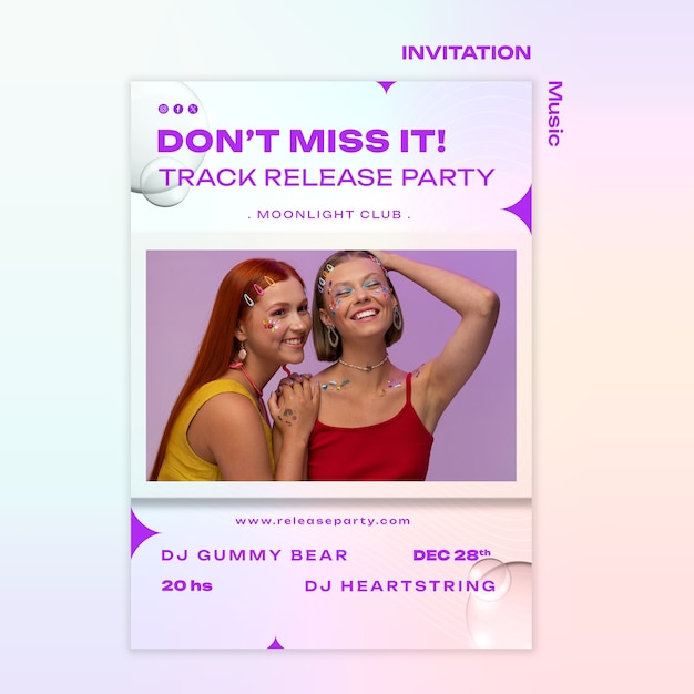 Plantilla de invitación para fiesta de lanzamiento de pistas musicales.