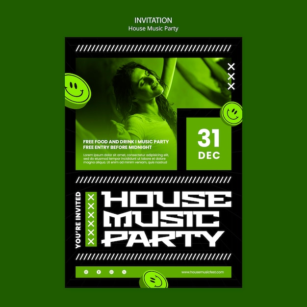 PSD plantilla de invitación para una fiesta de música house