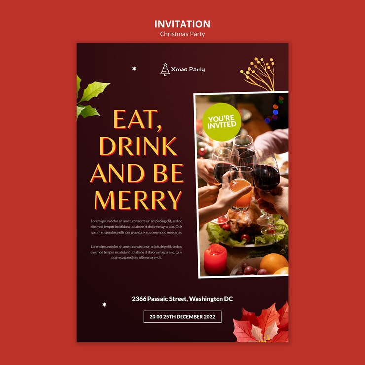 PSD plantilla de invitación de fiesta de navidad realista