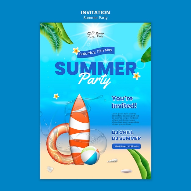 PSD plantilla de invitación para fiesta de verano