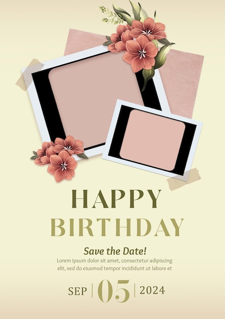 Plantilla de invitación floral para celebración de cumpleaños