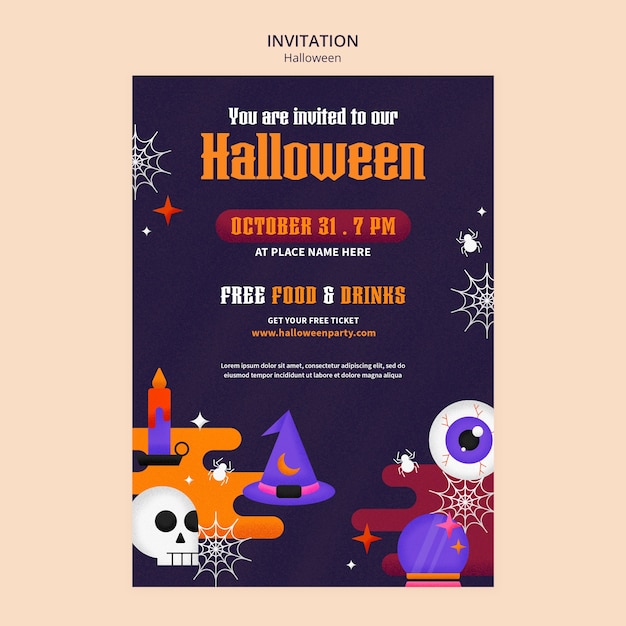 Plantilla de invitación de halloween de diseño plano