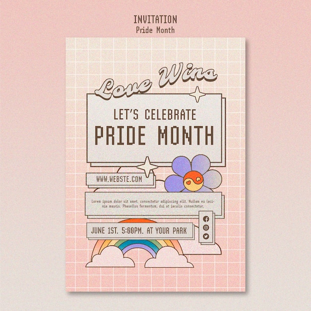 Plantilla de invitación del mes del orgullo dibujada a mano