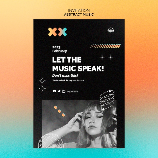 Plantilla de invitación de música abstracta dibujada a mano