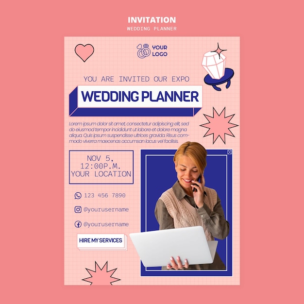 PSD plantilla de invitación para el planificador de bodas