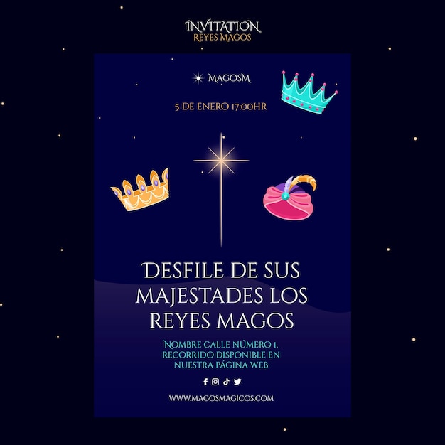 PSD la plantilla de invitación de los reyes magos