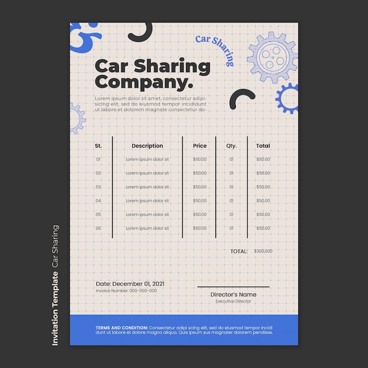 PSD plantilla de invitación de servicio de coche compartido
