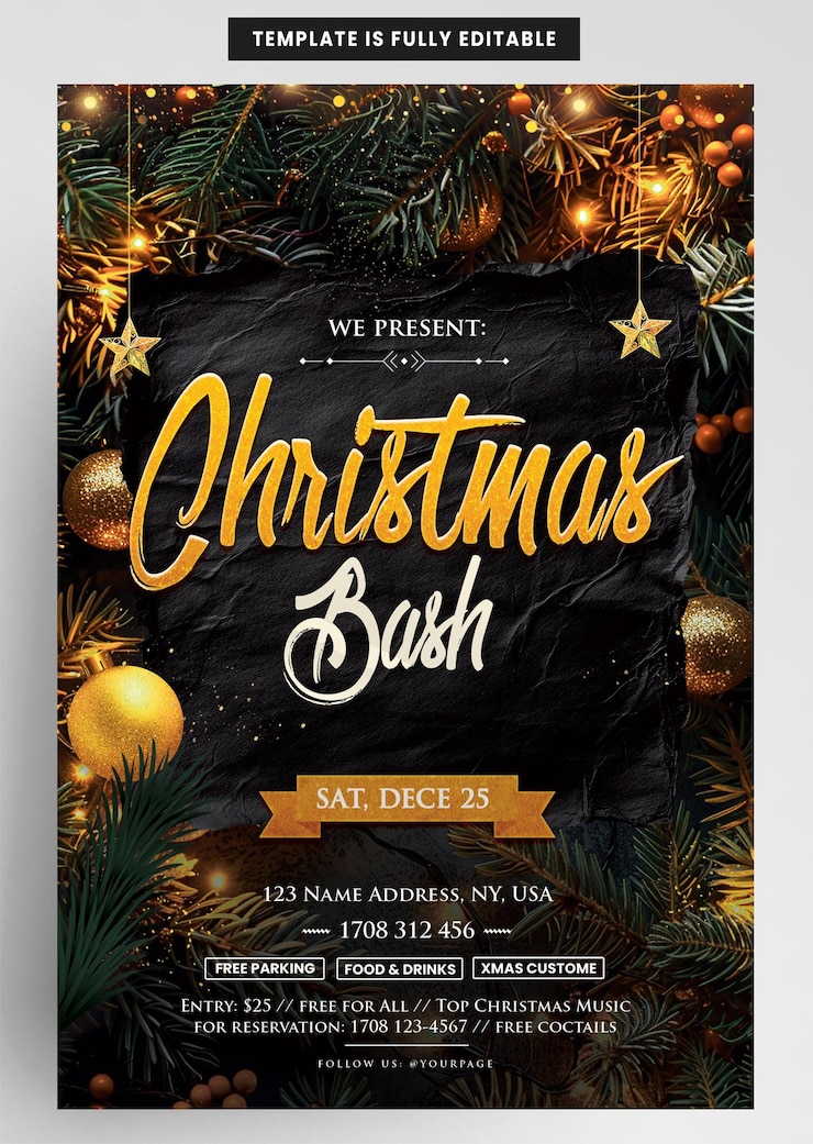 PSD plantilla de invitación para el volante de navidad de bash