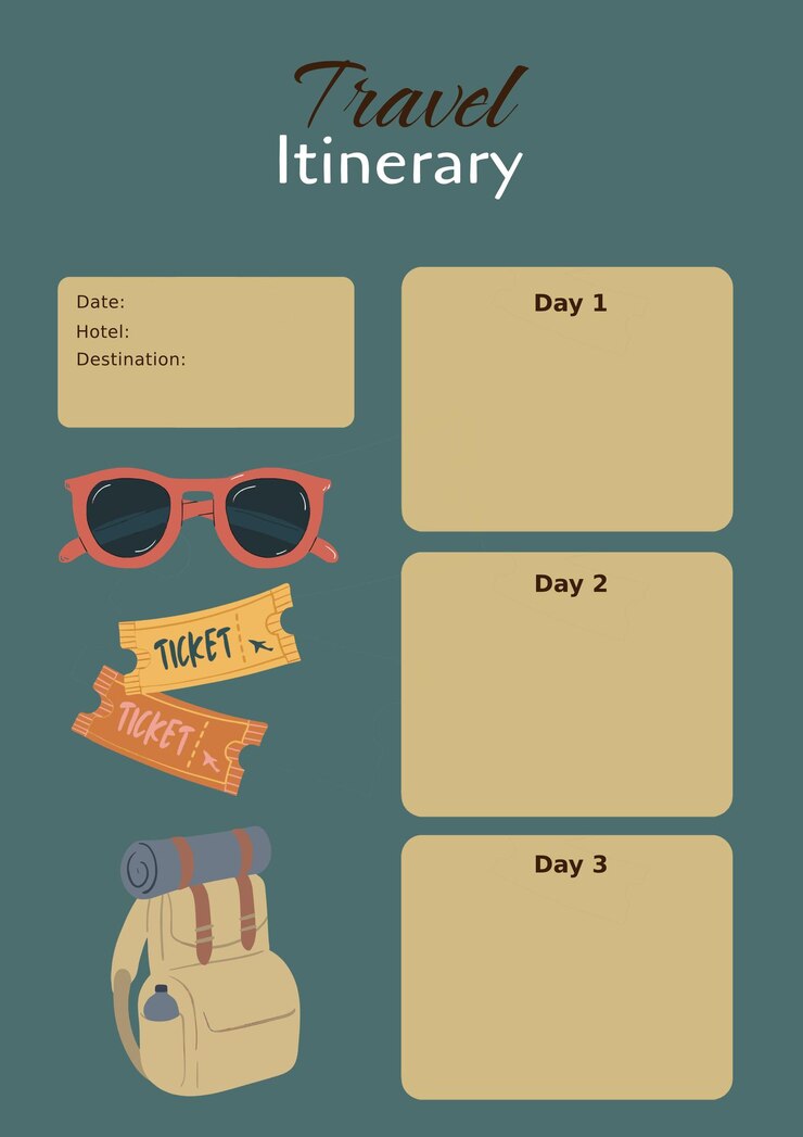 PSD plantilla de itinerario de viaje plano minimalista verde