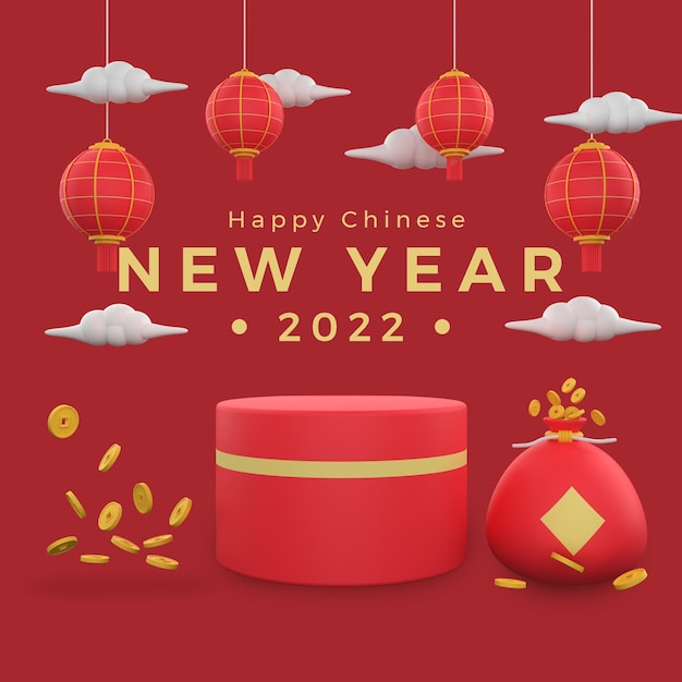 plantilla de lámparas de adorno de podio realista de año nuevo chino ilustración 3d