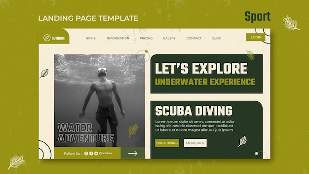 PSD plantilla de landing page de deporte con foto