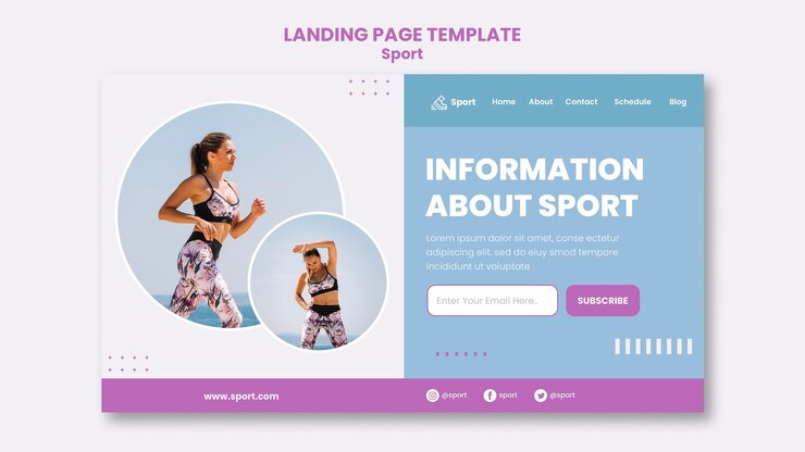 PSD plantilla de landing page de deporte con foto