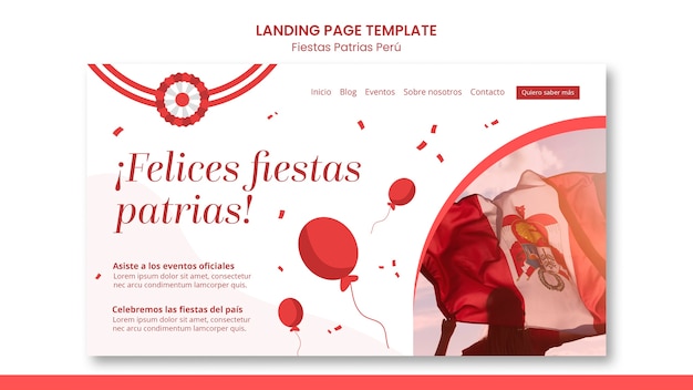 Plantilla de landing page de fiestas patrias con diseño de globos