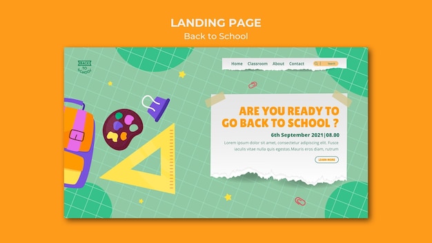 Plantilla de landing page de la vuelta al cole