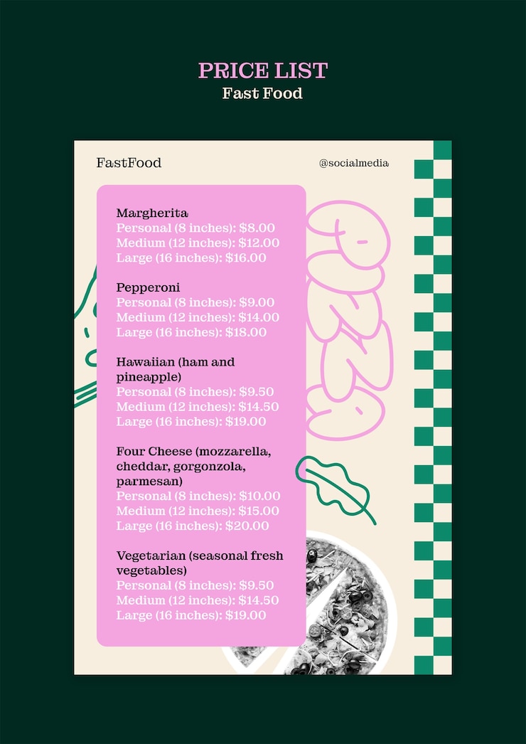 PSD plantilla de lista de precios de comida rápida deliciosa