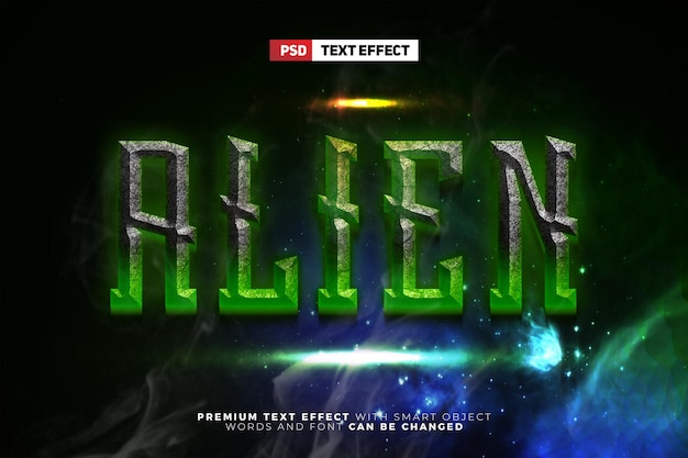 Plantilla de logotipo de juego de maqueta de efecto de texto editable 3d de galaxia cósmica alienígena épica