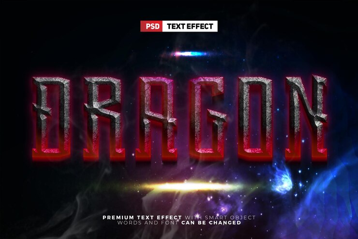 PSD plantilla de logotipo de juego de maqueta de efecto de texto editable 3d de galaxia cósmica de dragón épico
