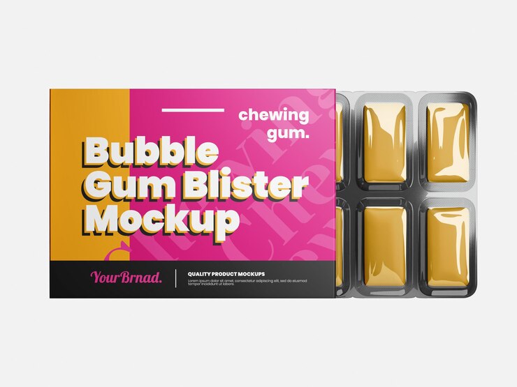 PSD plantilla de maqueta de blíster de chicle