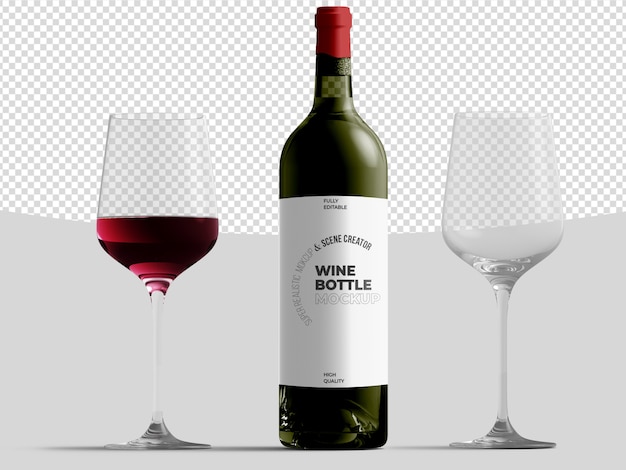 PSD plantilla de maqueta de botella de vino con copas