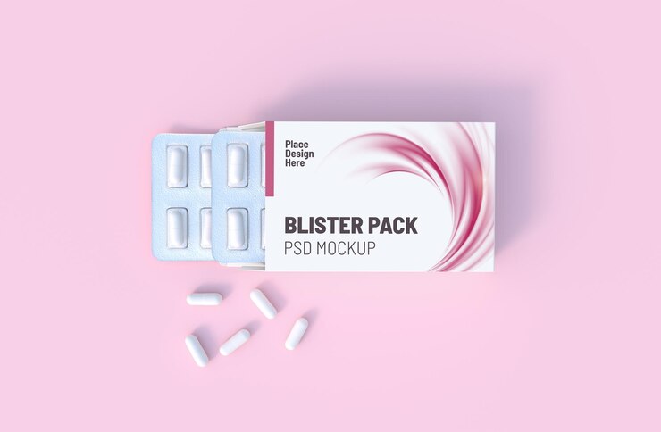 PSD plantilla de maqueta con dos ampollas con cápsulas de pastillas blancas en cajas de embalaje 3d render