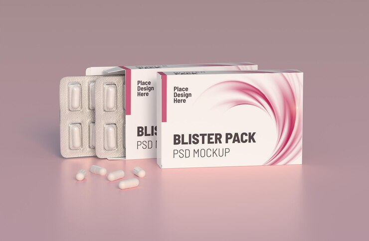 Plantilla de maqueta con dos ampollas con cápsulas de pastillas blancas en cajas de embalaje 3d render