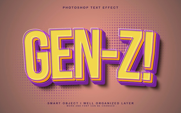 PSD plantilla de maqueta de efecto de texto editable de 3d gen z