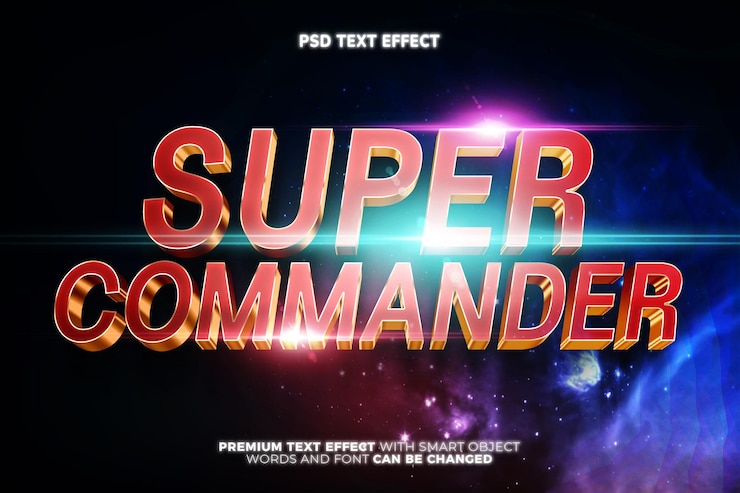 PSD plantilla de maqueta de efecto de texto editable 3d en negrita cinemática de películas de galaxias de supercomandante