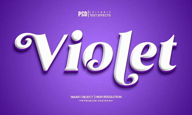 Plantilla de maqueta de estilo de capa de efecto de texto editable violeta 3d